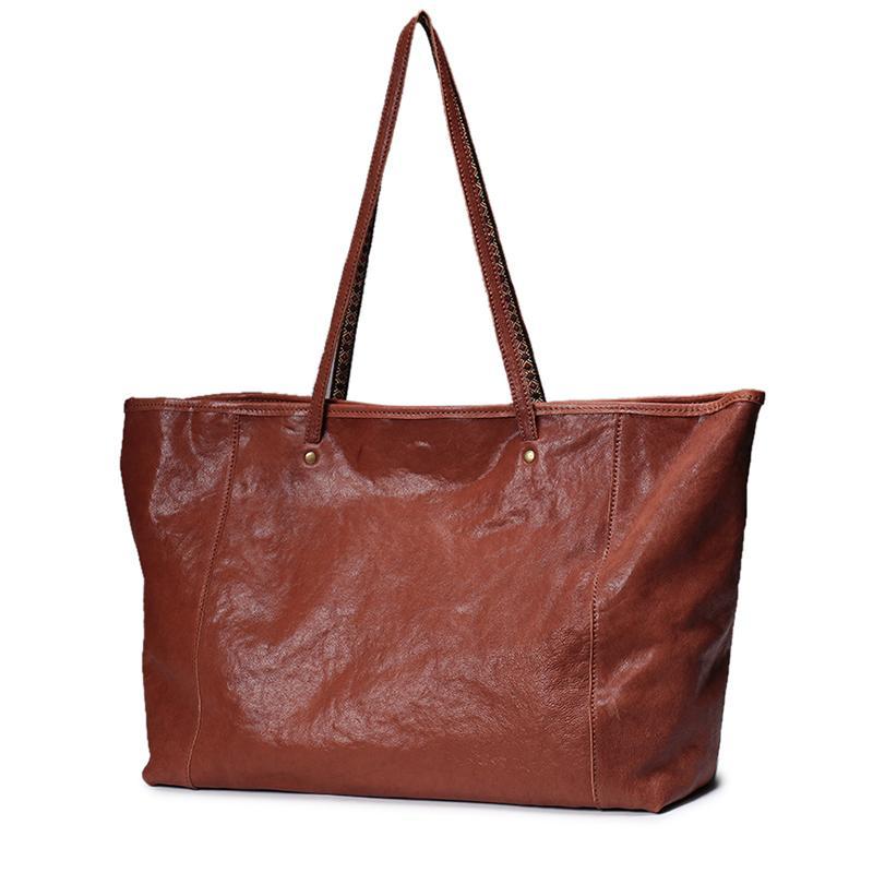 Brown Leather Tote Bag Black 16" Women