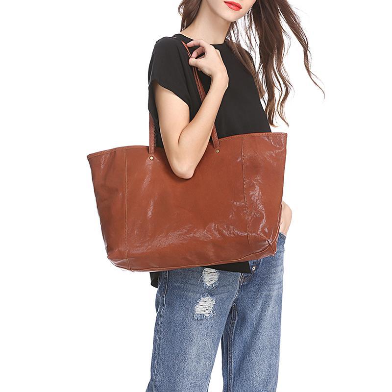 Brown Leather Tote Bag Black 16" Women