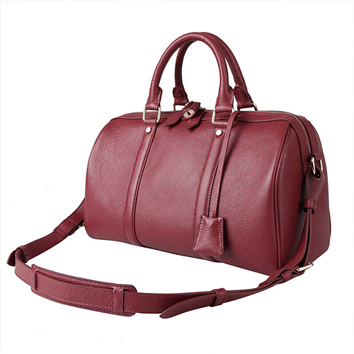 Burgundy Leather Boston Shoulder Bag for Women Going Out