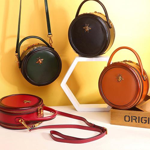 Leather Round Crossbody Bee Bags Womens