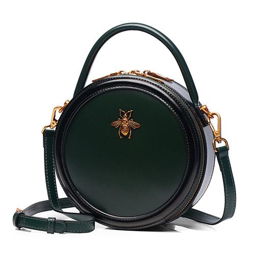 Leather Circle Round Crossbody bee Bags