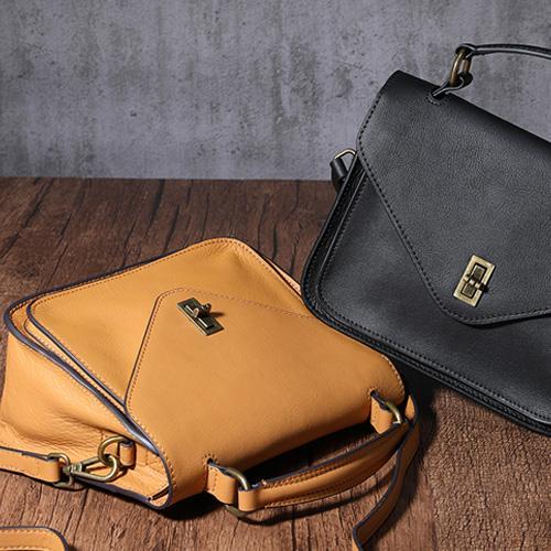 Black Handbag Genuine Leather Brown Fashion Side Bag Work Shoulder Bag Purse