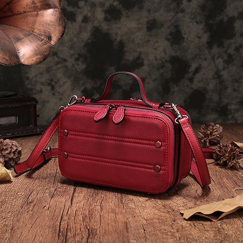 Vintage Small Womens Leather Red Handbag Cube Box Small Red Leather Shoulder Bag for Men