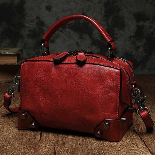 Brown Leather Satchel Box Handbags Womens Red Satchel Small Crossbody Bag for Ladies