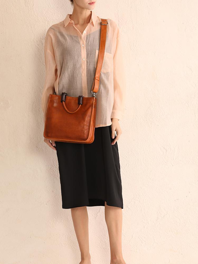 Brown Womens Vintage Leather Square Handbag Purse Black Crossbody Purse for Ladies