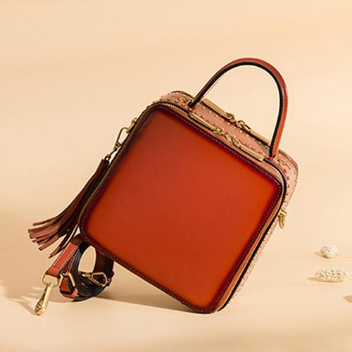 Handle Leather Small Satchel Square Crossbody Bag