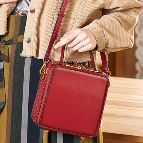 Handle Leather Small Satchel Square Crossbody Bag