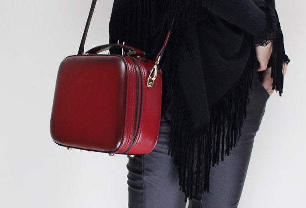 Genuine Leather cube handbag shoulder bag for women leather crossbody bag