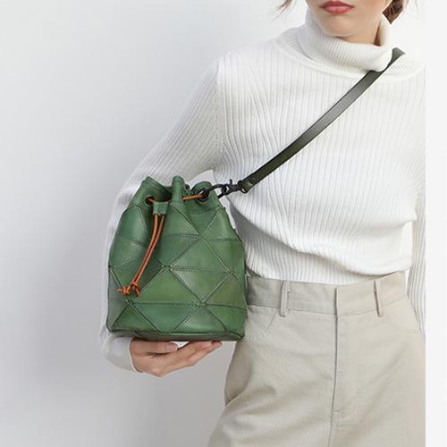Cute Green Leather Bucket Bag Womens