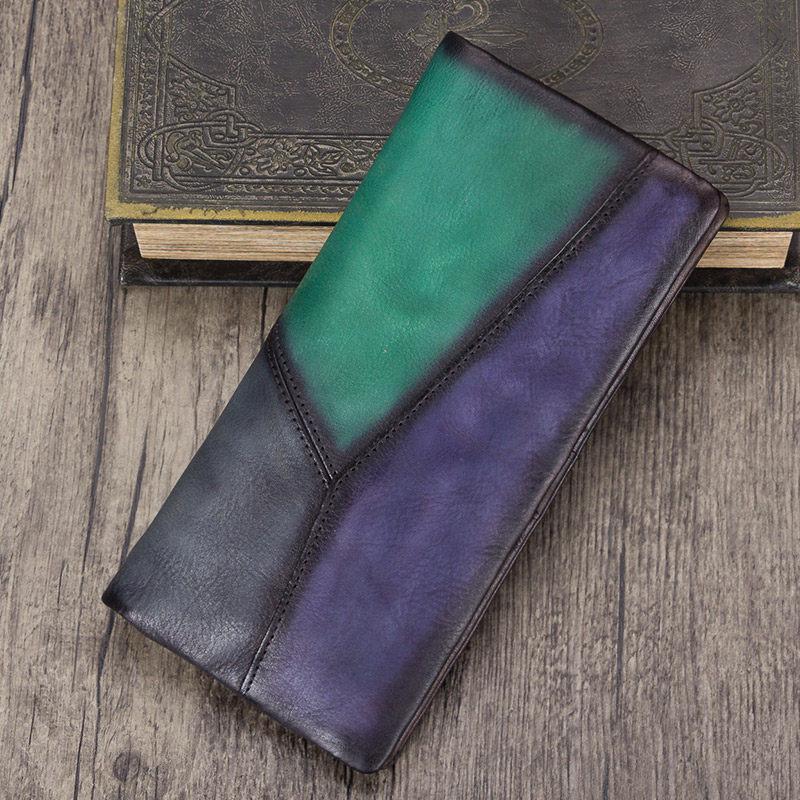 Geometric Vintage Leather Long Wallet Phone Purses