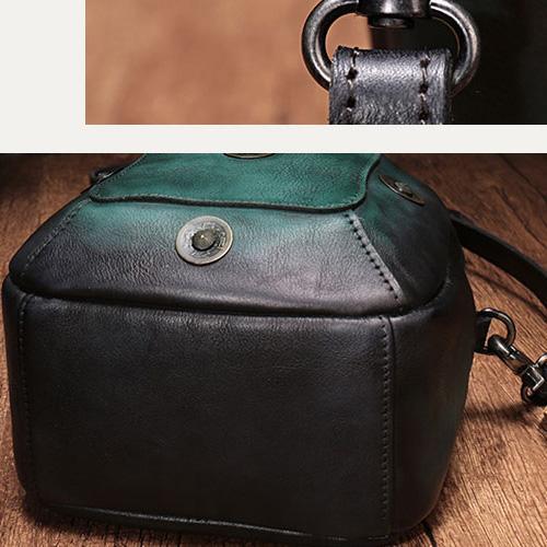 Vintage Brown Geometric Womens Leather Round Brown Handbag Box Shoulder Bag Purse for Ladies
