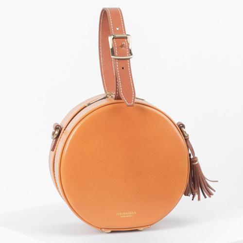 Handmade Round Leather Circle Clutch Purse Bag