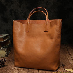 Handmade Brown Leather 14" Tote Shopper Bag Purse