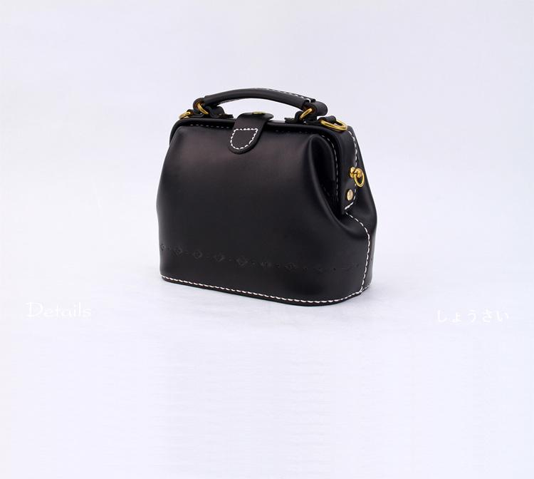 Handmade Womens Black Leather Small doctor Handbag shoulder doctor bags for women