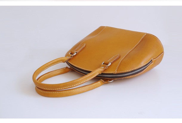 Handmade Leather handbag shoulder bag yellow brown for women leather shoulder bag