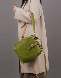 Green Cowhide Doctor Backpack Handmade Girly Fashion