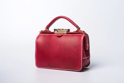Handmade Womens Red Leather Doctor Handbag Purse Small Side Bag Doctor Bags for Women