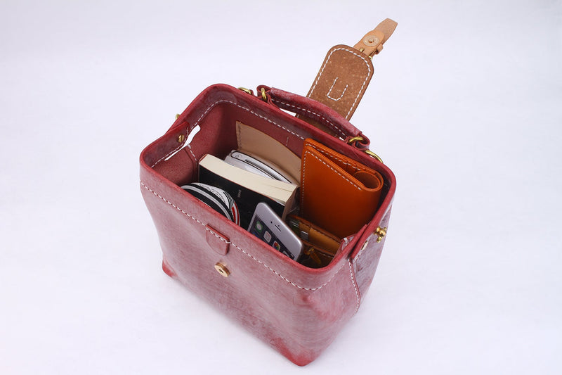 Handmade Womens Red Leather doctor Handbag shoulder doctor bags Purse for women
