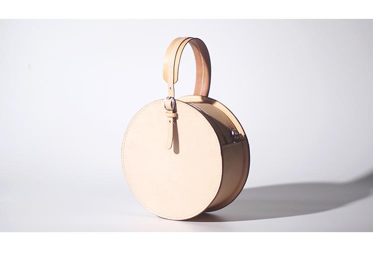Handmade Leather Circle Clutch Round Purse Bag