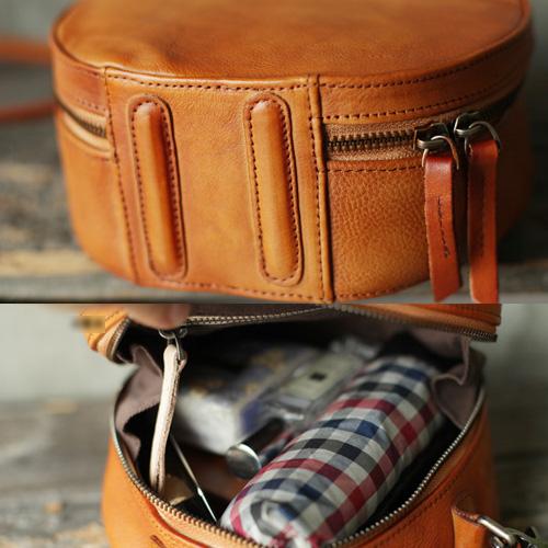 Brown leather Circle Handbag Leather Womens  Crossbody Bag