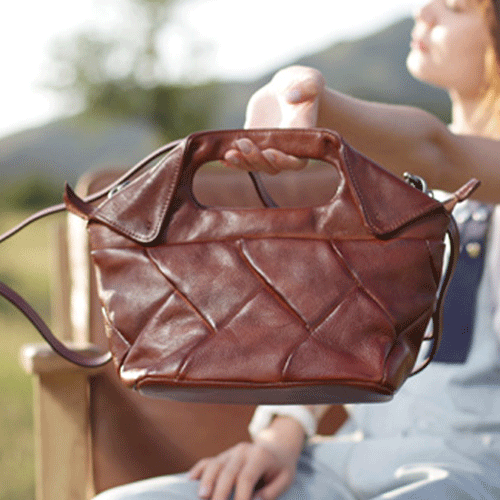 Designer Bucket Bag with Brown Leather