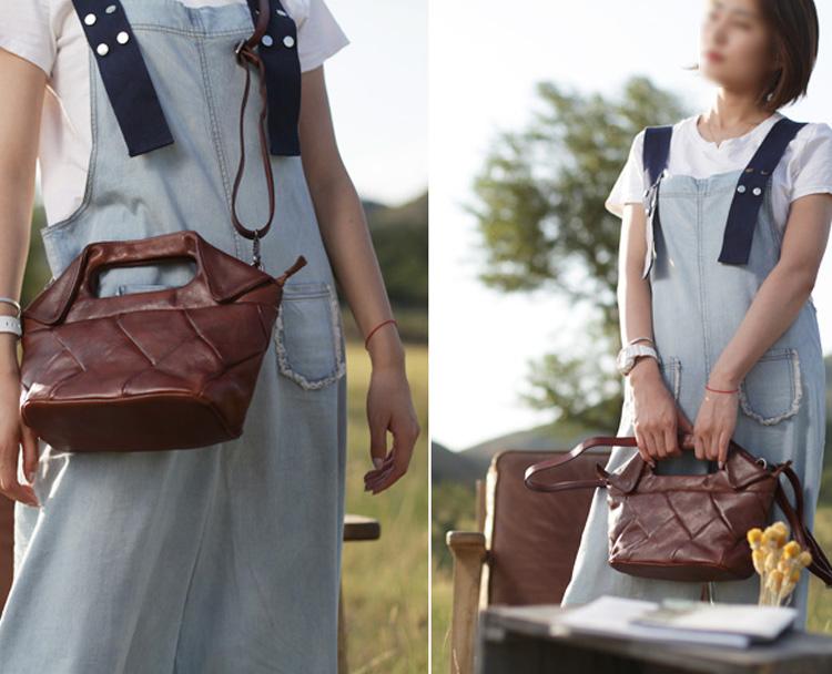 Designer Bucket Bag with Brown Leather