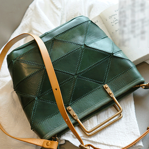 Fashion Womens Green Leather Woven Tote Bag Weaved Shoulder Bag Zipper Handbag for Women