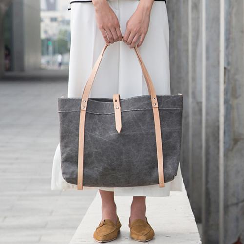 Canvas And Leather 16" Tote Shopping Bags