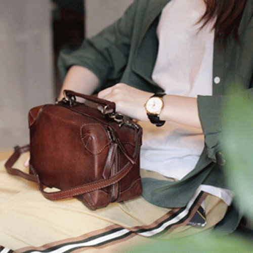 Fashion Womens Black Leather Square Structured Box Handbag Satchel Brown Leather Satchel Shoulder Bag
