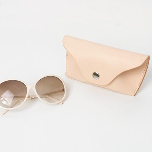 Beige Cowhide Glasses Storage Bag Simple And Portable