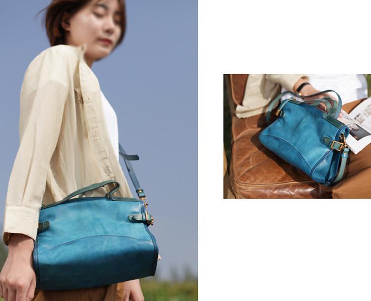 Handmade WOmens Leather Blue WOrk Handbags Brown Work Shoulder Bag Purses