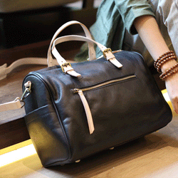 Fashion Black Leather Women's Boston Handbags Brown Leather Shoulder Handbags