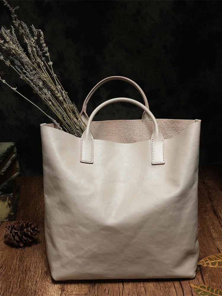 Handmade Brown Leather 14" Tote Shopper Bag Purse