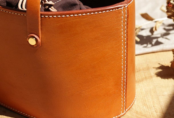 Handmade Leather bucket bag shopper bag for women leather handbag