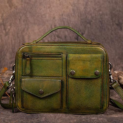 Women's Green Leather Shoulder Bag with Detachable Chain Strap