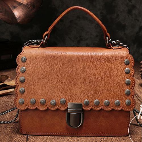 Vintage Womens Leather Handbags Purse Brown Satchel Handbags Shoulder Crossbody Bags for Ladies