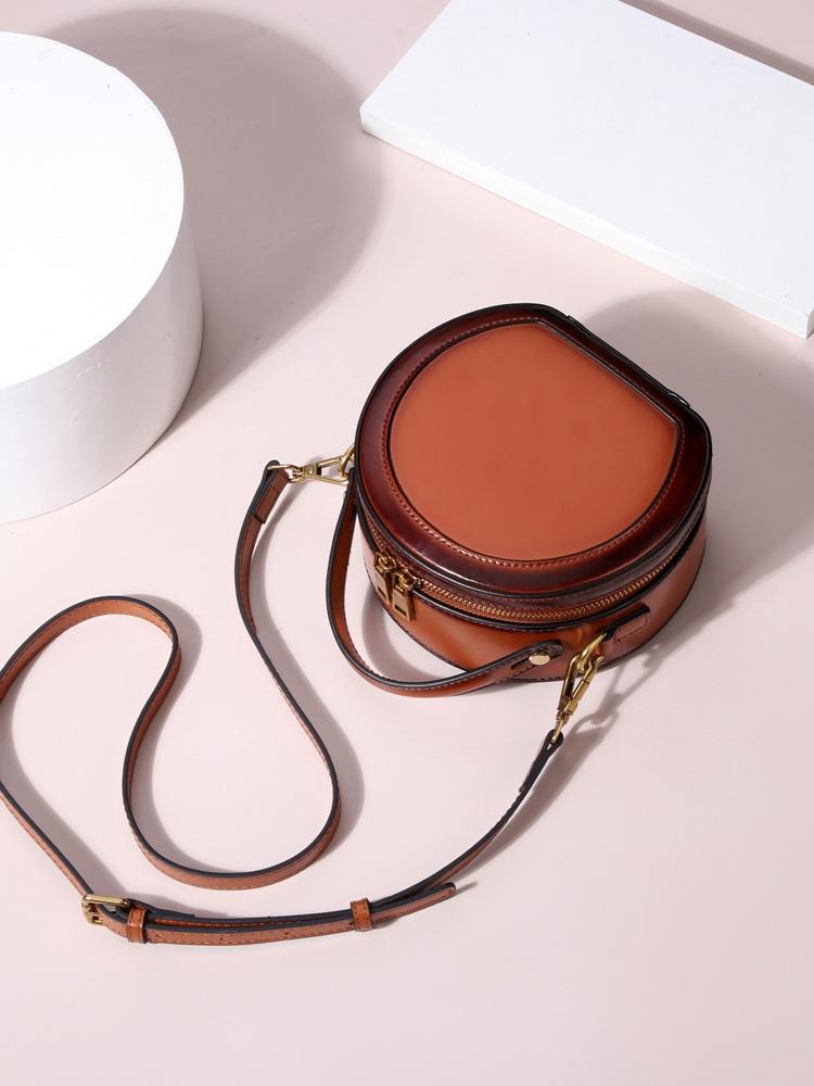 Round Leather Crossbody Bags Purses