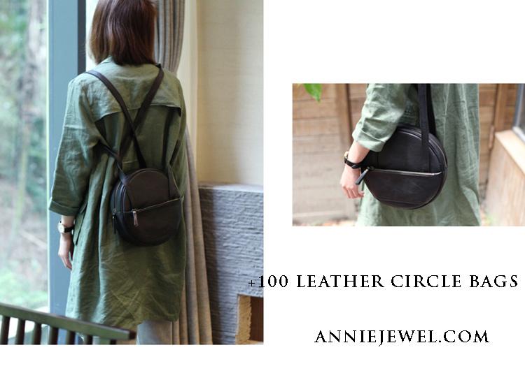 Round Leather Shoulder Tote Bag