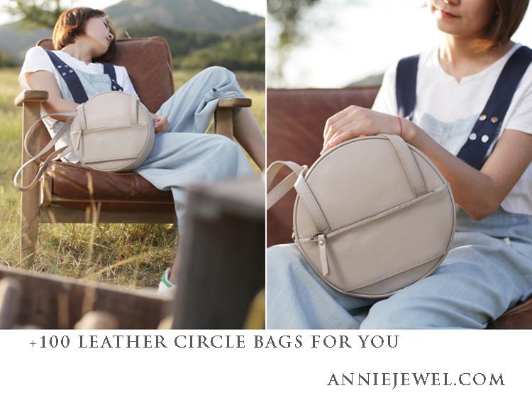 Round Leather Shoulder Tote Bag