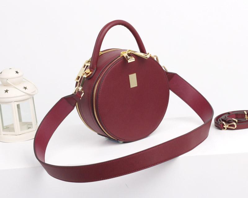 Red Circle Round Leather Crossbody Bags Purse