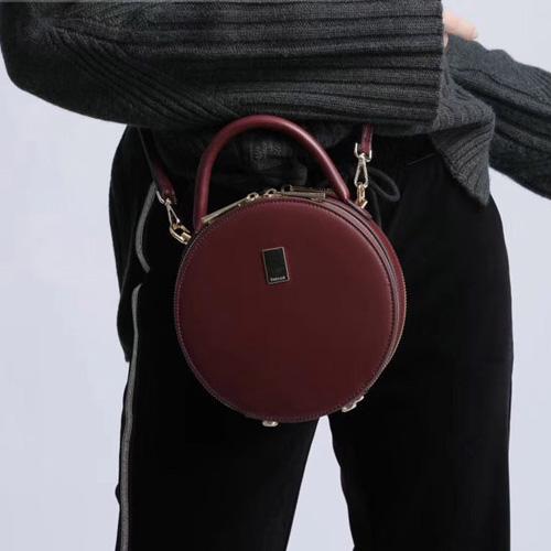 Red Leather Circle Purse for Women
