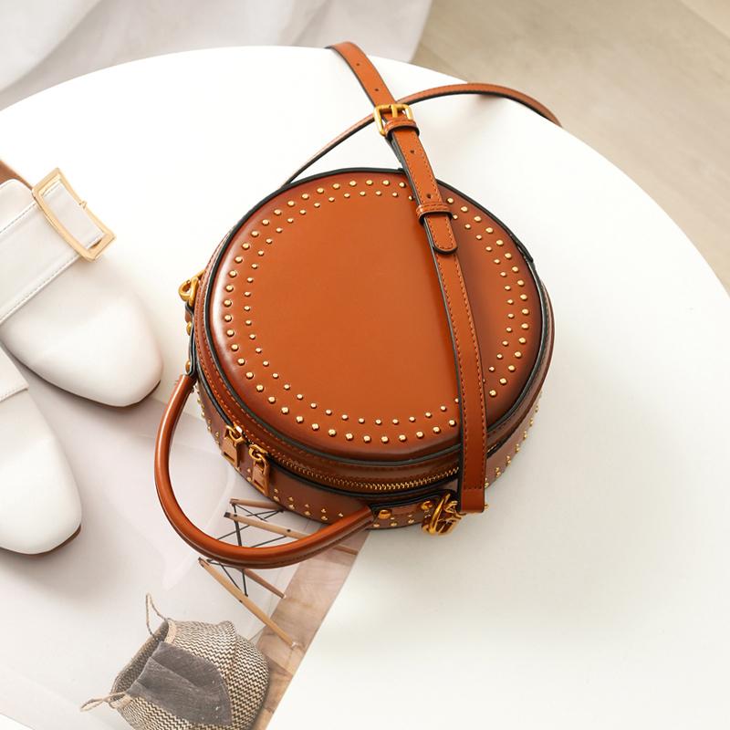 Studded Round Leather Circle Purses Bags