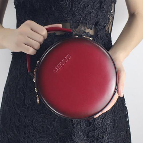 Black Leather Canteen Round Shoulder Bags