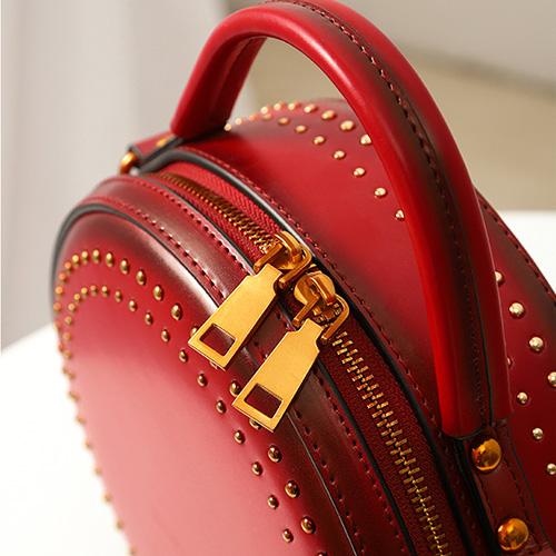 Studded Leather Round Circle Cross Body Bag