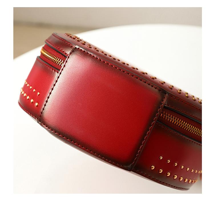 Vintage Studded Leather Round Crossbody Bag