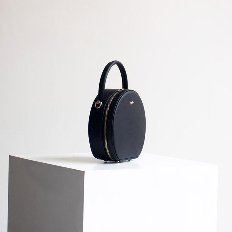 Black Leather Circle Bag Round Shoulder Bag