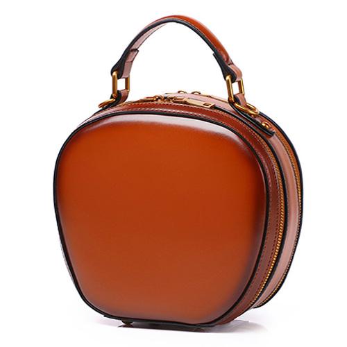 Brown Genuine Leather Purse Circle Crossbody Bag