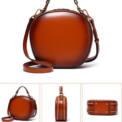 Red Leather Circle Shoulder Bags Fashion Purse Women