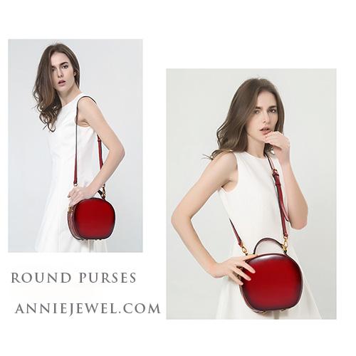 Fashion Red Leather Circle Shoulder Bags