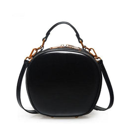 Black Round Leather Crossbody Bag